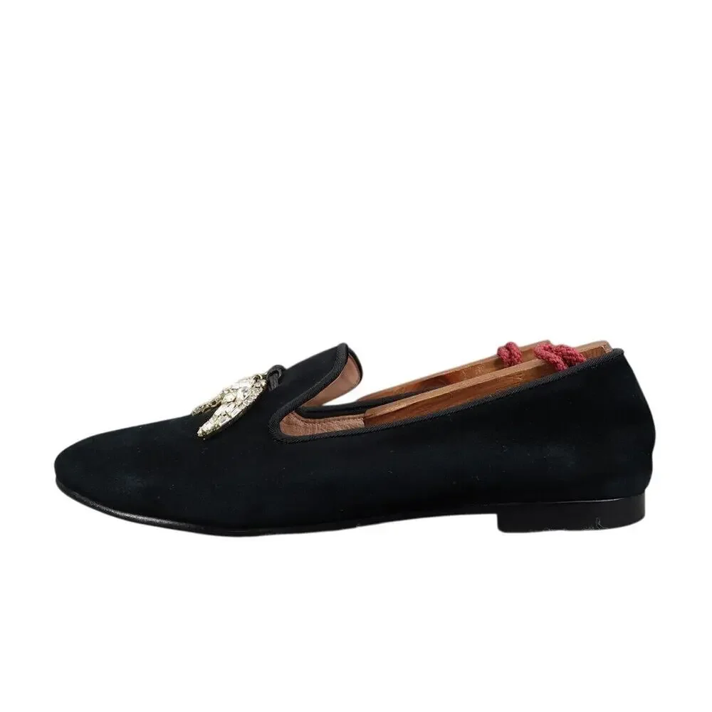 Giuseppe Zanotti Shoes Women 36 Slipper Loafer Shark Crystal Charm Fashion Black